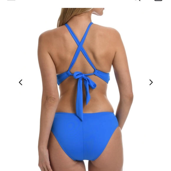 La Blanca Island Goddess Bikini High Neck Top Hipster Bottoms  Blue Size 12 NEW - Picture 2 of 6